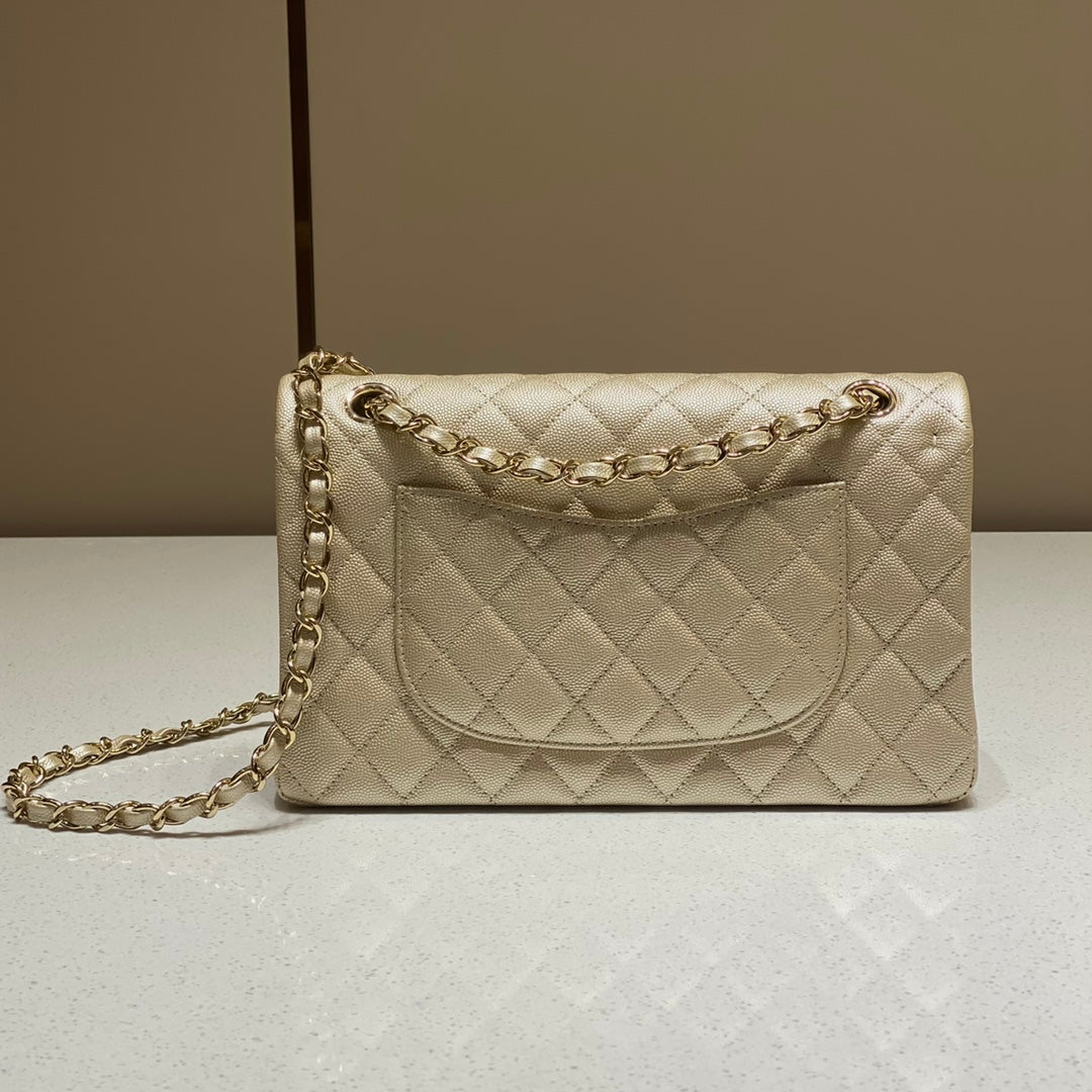 CH CLASSIC 11.12 HANDBAG 25.5 Small Grained Calfskin  Champagne Gold