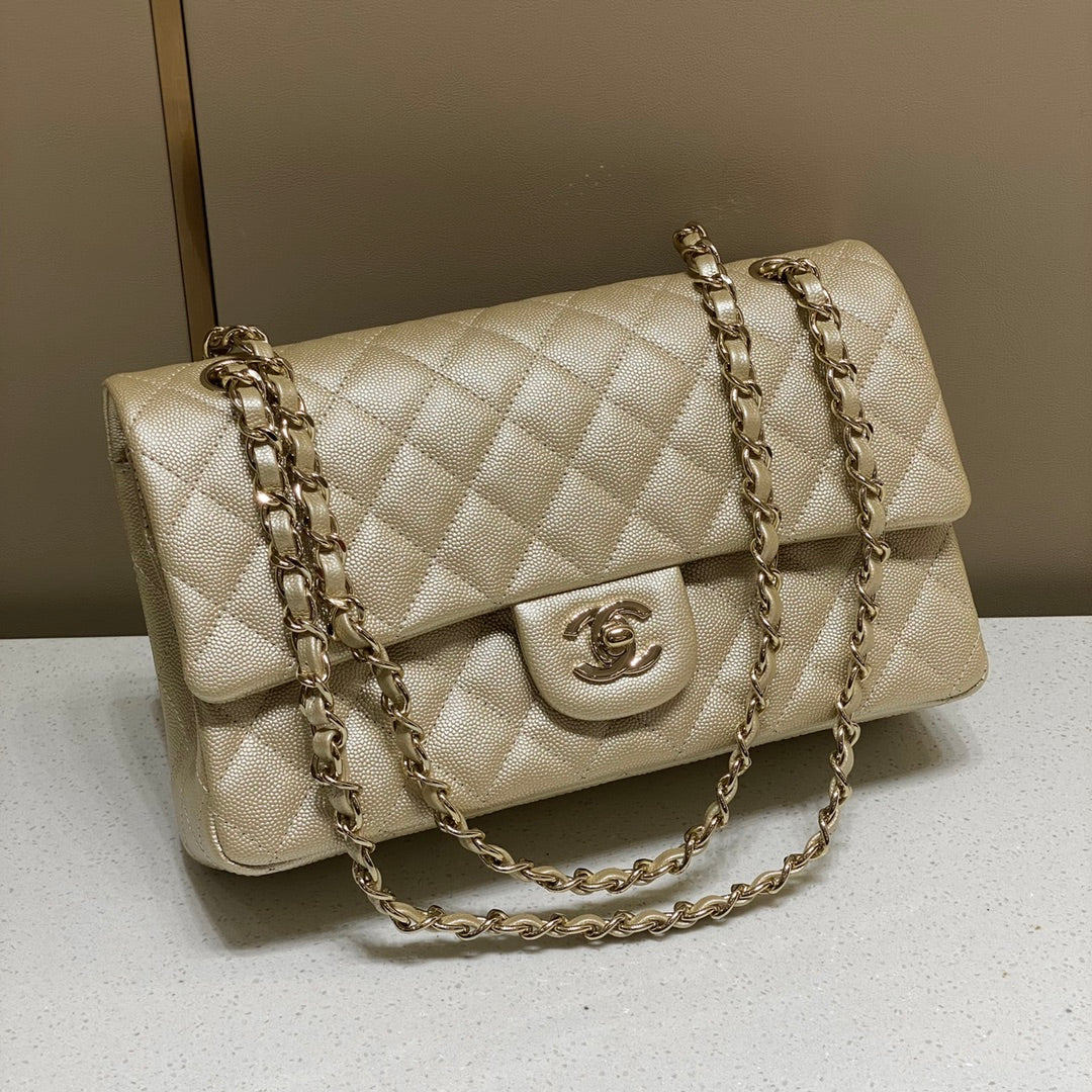 CH CLASSIC 11.12 HANDBAG 25.5 Small Grained Calfskin  Champagne Gold