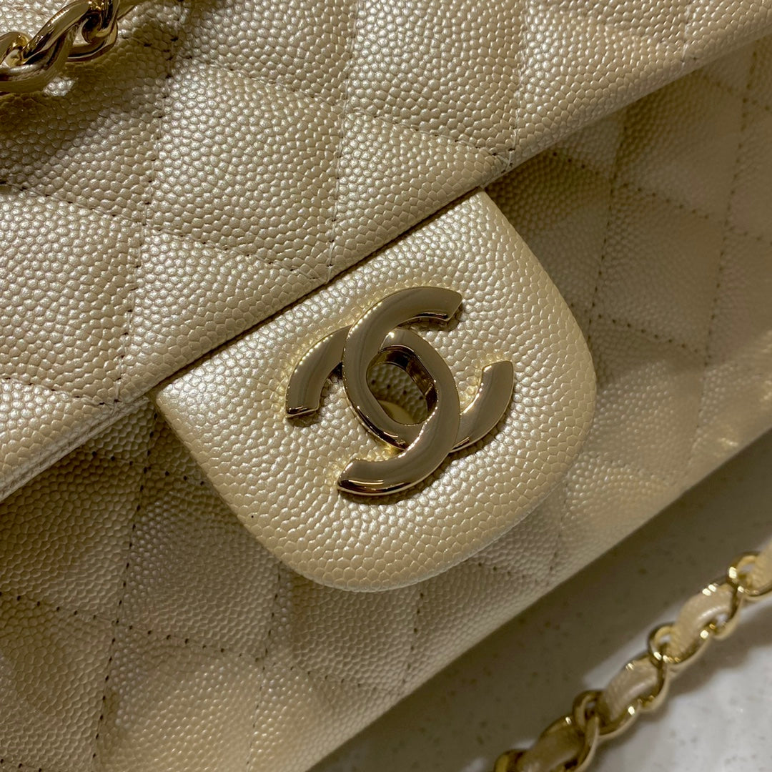 CH CLASSIC 11.12 HANDBAG 25.5 Small Grained Calfskin  Champagne Gold