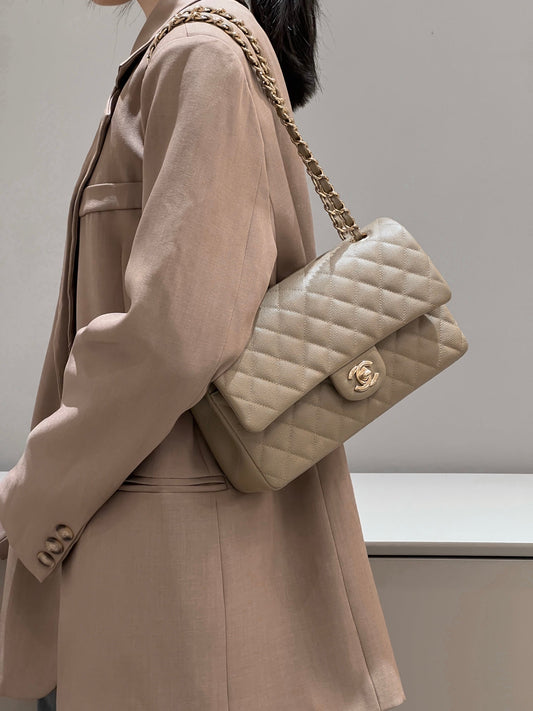 CH CLASSIC 11.12 HANDBAG 25.5 Small Grained Calfskin  Chai (Teas)