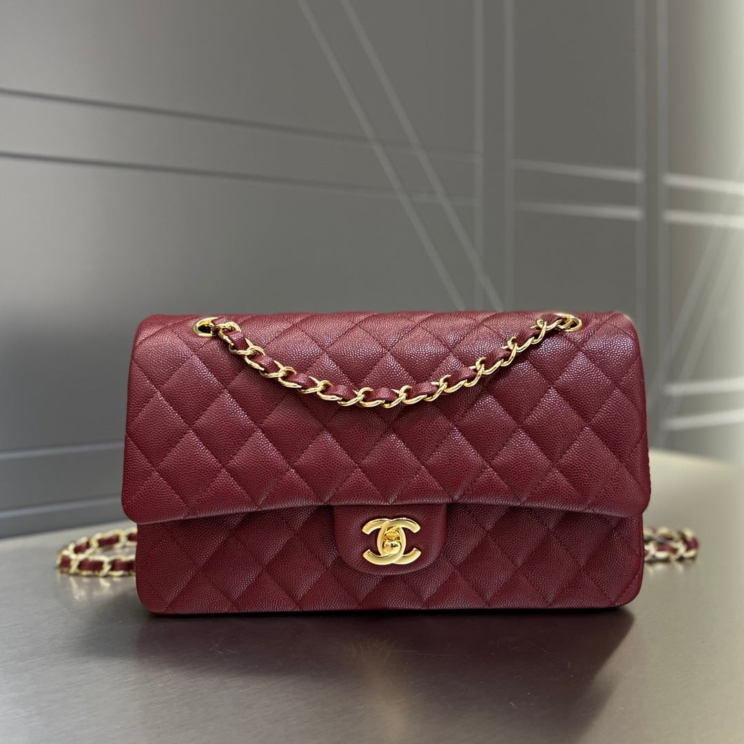 CH CLASSIC 11.12 HANDBAG 25.5 Small Grained Calfskin  Red Wine Color