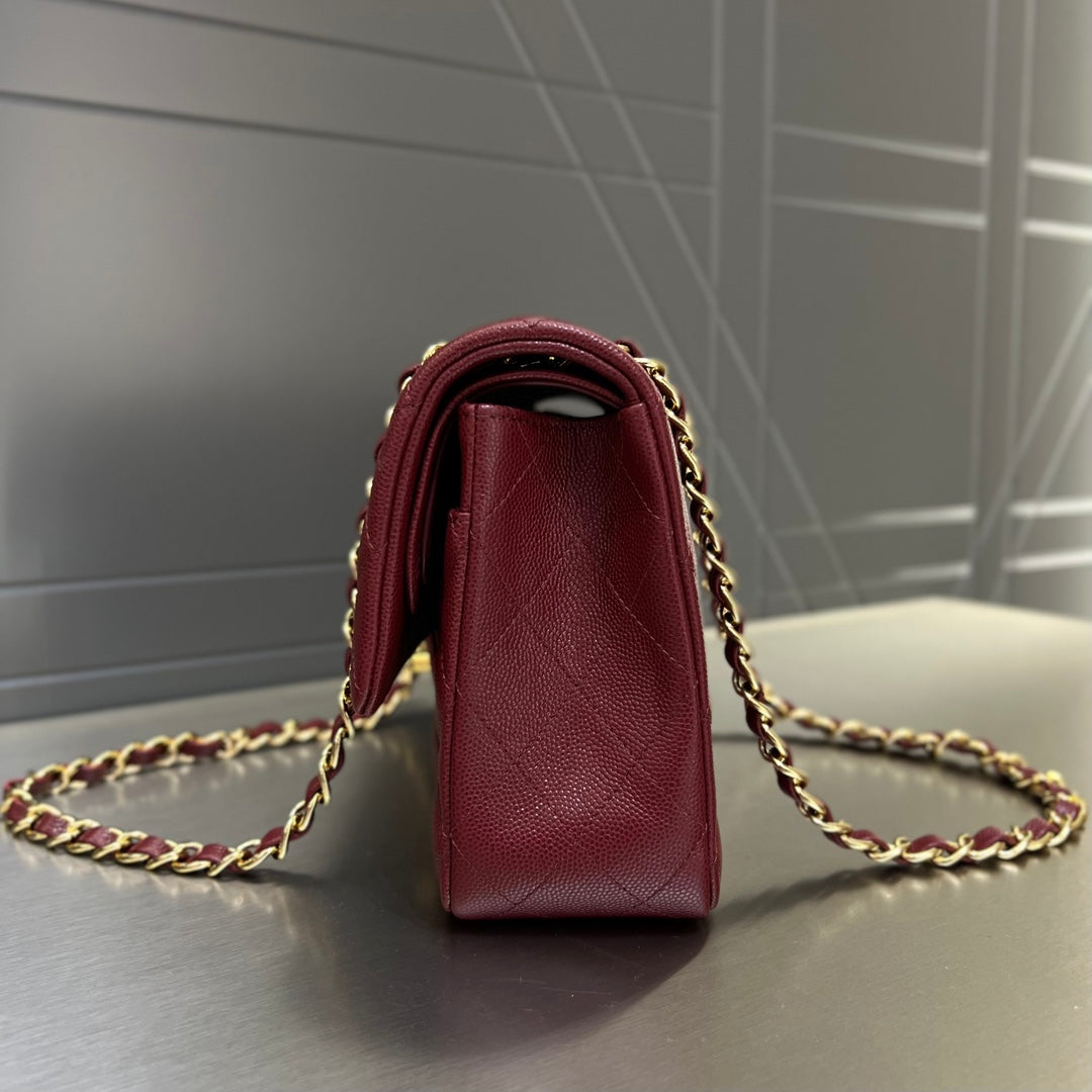 CH CLASSIC 11.12 HANDBAG 25.5 Small Grained Calfskin  Red Wine Color