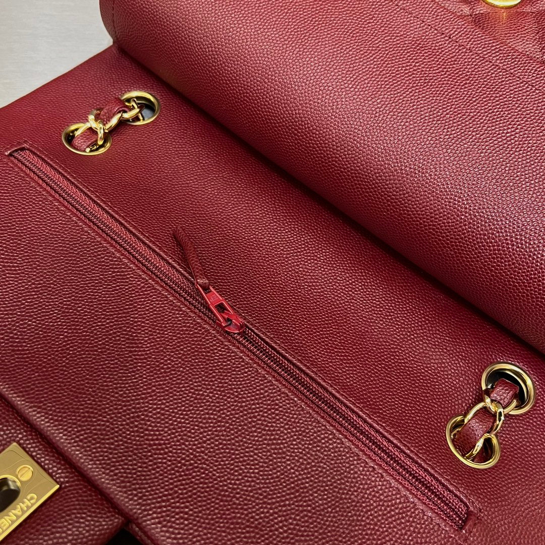 CH CLASSIC 11.12 HANDBAG 25.5 Small Grained Calfskin  Red Wine Color