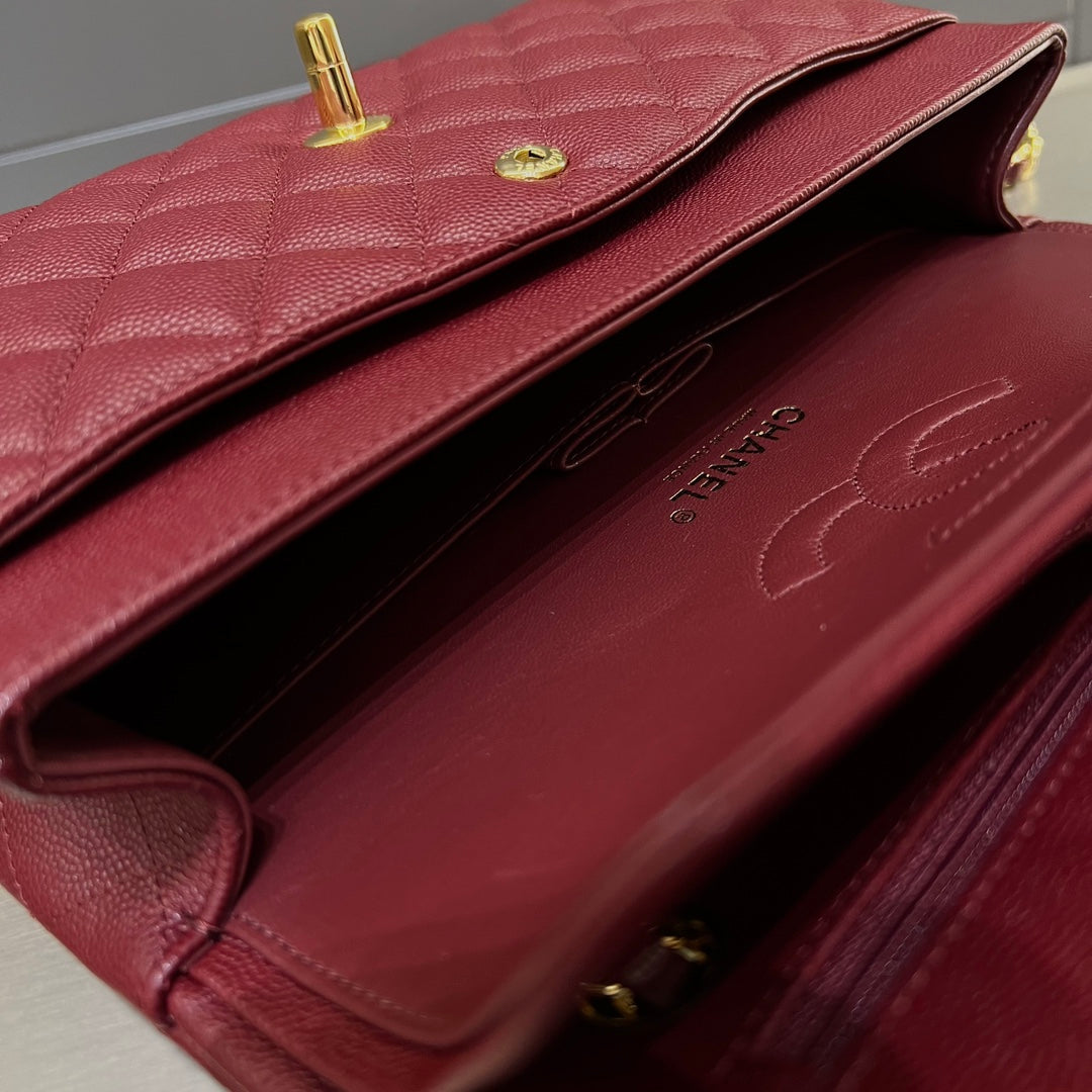 CH CLASSIC 11.12 HANDBAG 25.5 Small Grained Calfskin  Red Wine Color