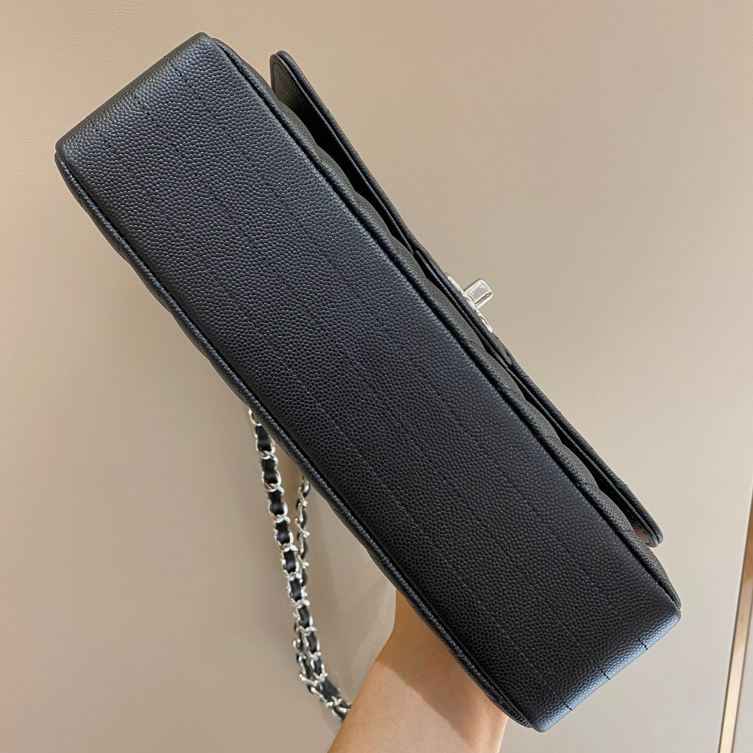 CH  CLASSIC 11.12 HANDBAG 25.5 Small Grained Calfskin  V Pattern Black