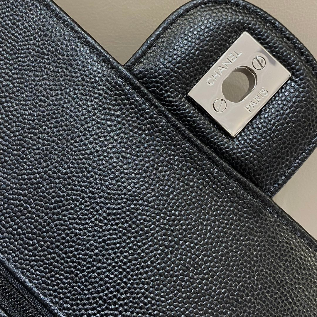 CH  CLASSIC 11.12 HANDBAG 25.5 Small Grained Calfskin  V Pattern Black