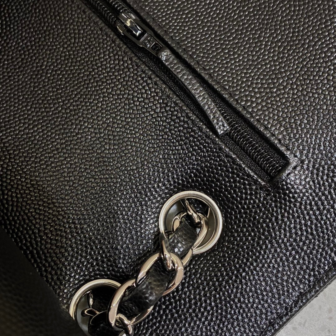 CH  CLASSIC 11.12 HANDBAG 25.5 Small Grained Calfskin  V Pattern Black