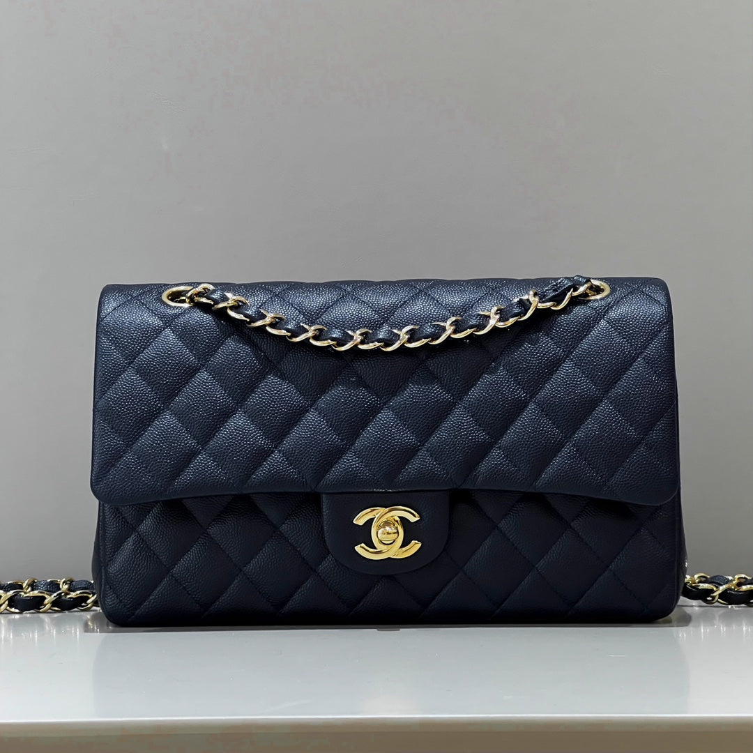 CH CLASSIC 11.12 HANDBAG 25.5 Small Grained Calfskin Dark Blue