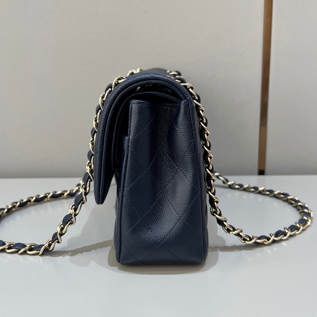 CH CLASSIC 11.12 HANDBAG 25.5 Small Grained Calfskin Dark Blue