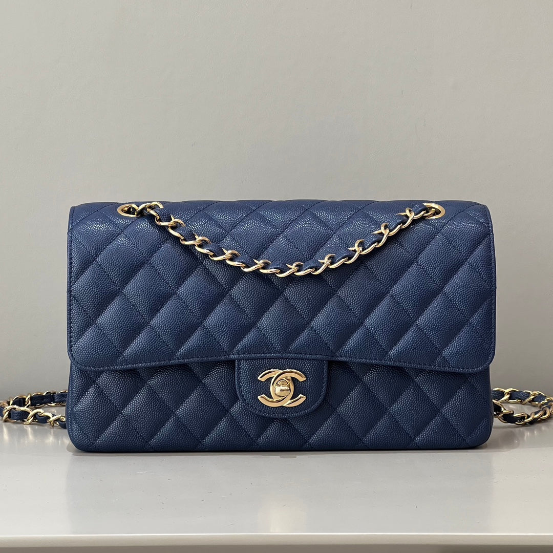 CH CLASSIC 11.12 HANDBAG 25.5 Small Grained Calfskin Navy Blue