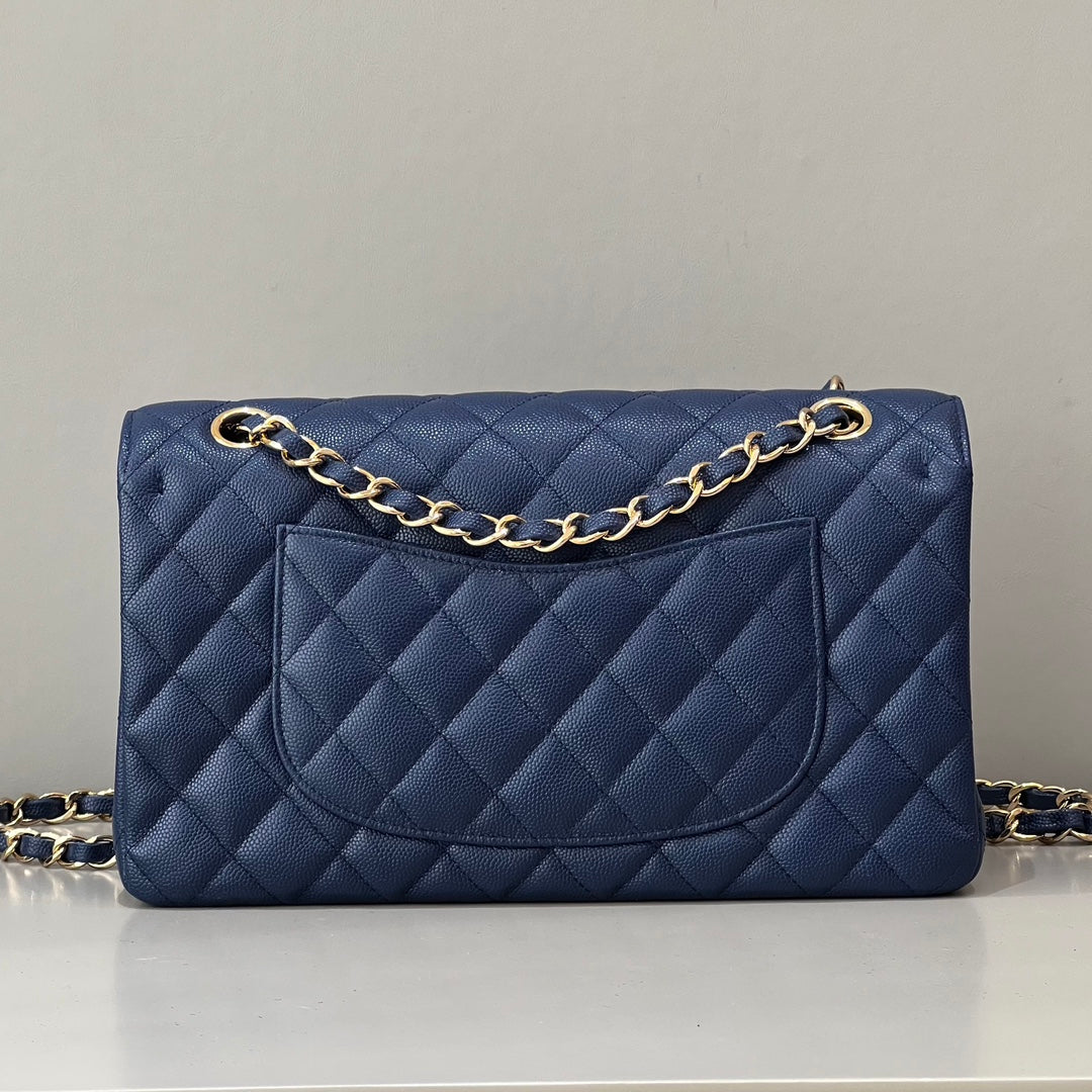 CH CLASSIC 11.12 HANDBAG 25.5 Small Grained Calfskin Navy Blue