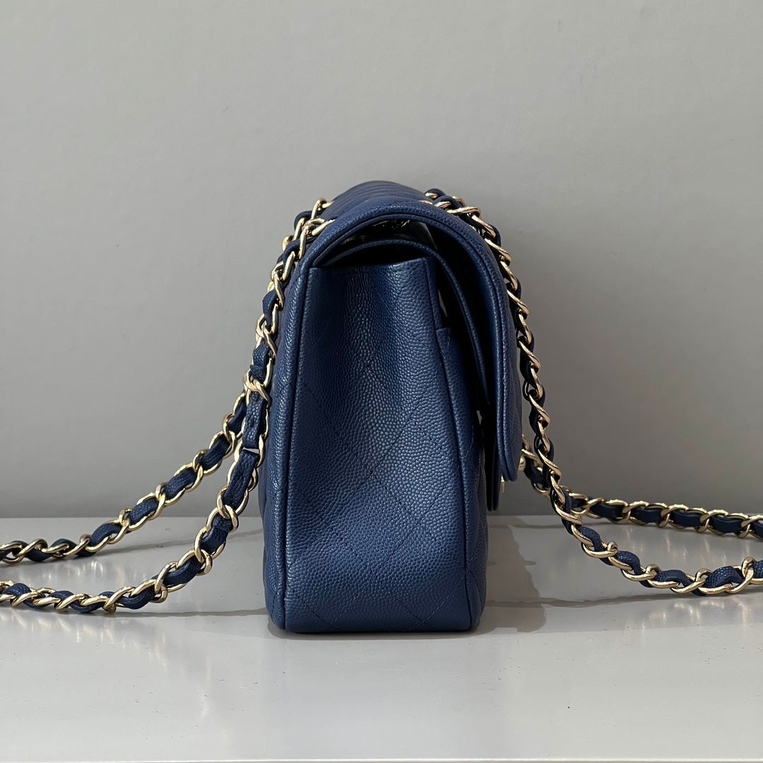 CH CLASSIC 11.12 HANDBAG 25.5 Small Grained Calfskin Navy Blue