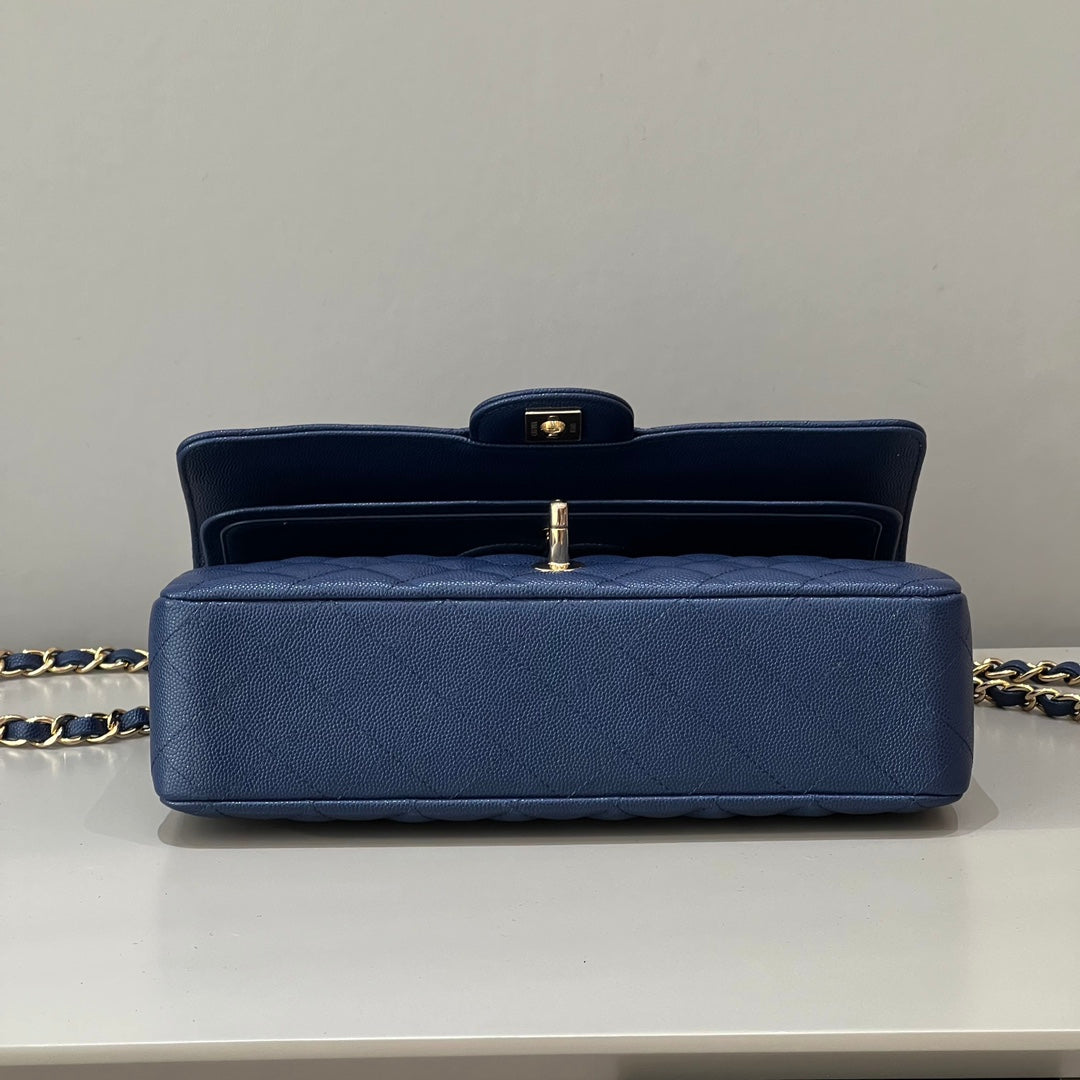 CH CLASSIC 11.12 HANDBAG 25.5 Small Grained Calfskin Navy Blue