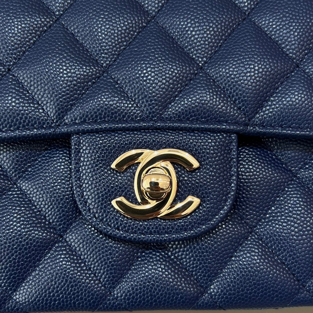 CH CLASSIC 11.12 HANDBAG 25.5 Small Grained Calfskin Navy Blue