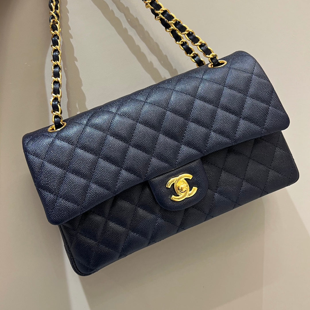 CH CLASSIC 11.12 HANDBAG 25.5 Small Grained Calfskin Dark Blue