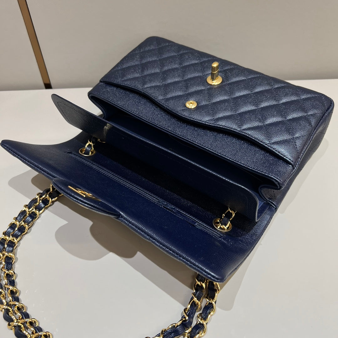 CH CLASSIC 11.12 HANDBAG 25.5 Small Grained Calfskin Dark Blue