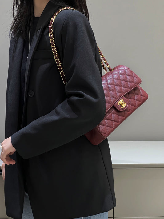 CH CLASSIC 11.12 HANDBAG 25.5 Grained Calfskin Red Wine Color