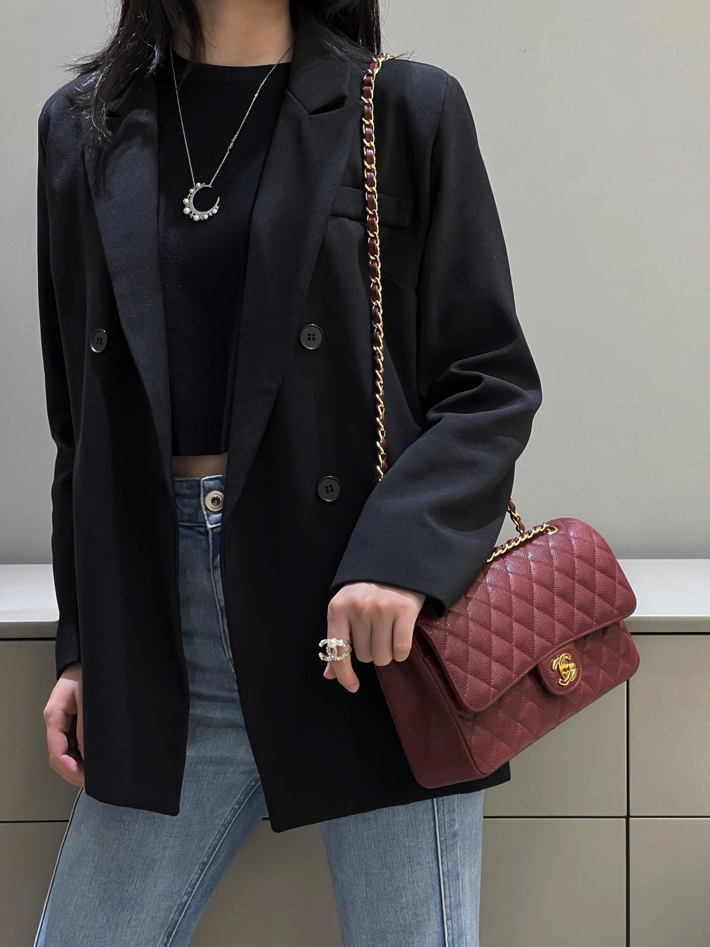 CH CLASSIC 11.12 HANDBAG 25.5 Grained Calfskin Red Wine Color