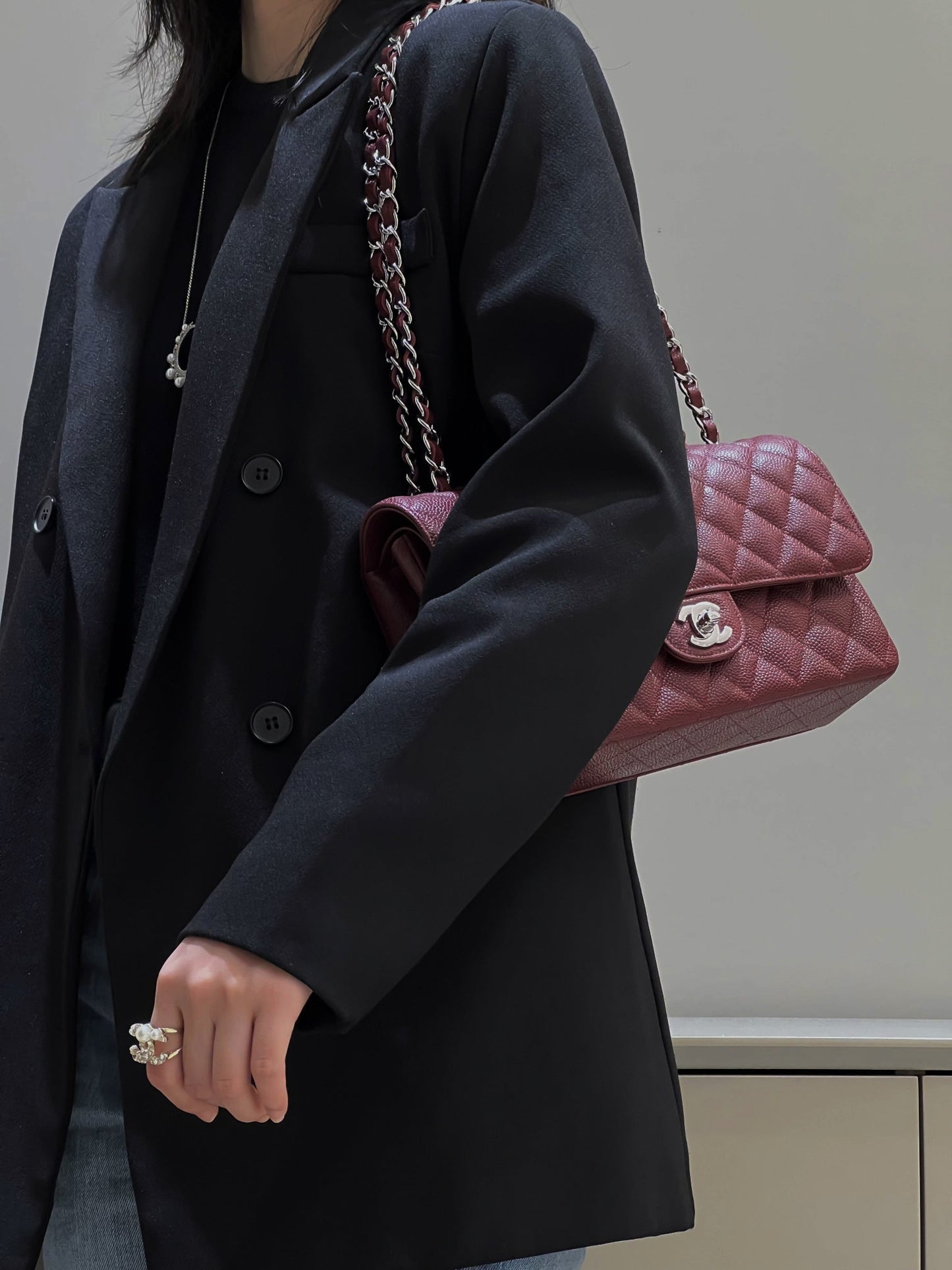 CH CLASSIC 11.12 HANDBAG 25.5 Grained Calfskin Red Wine Color