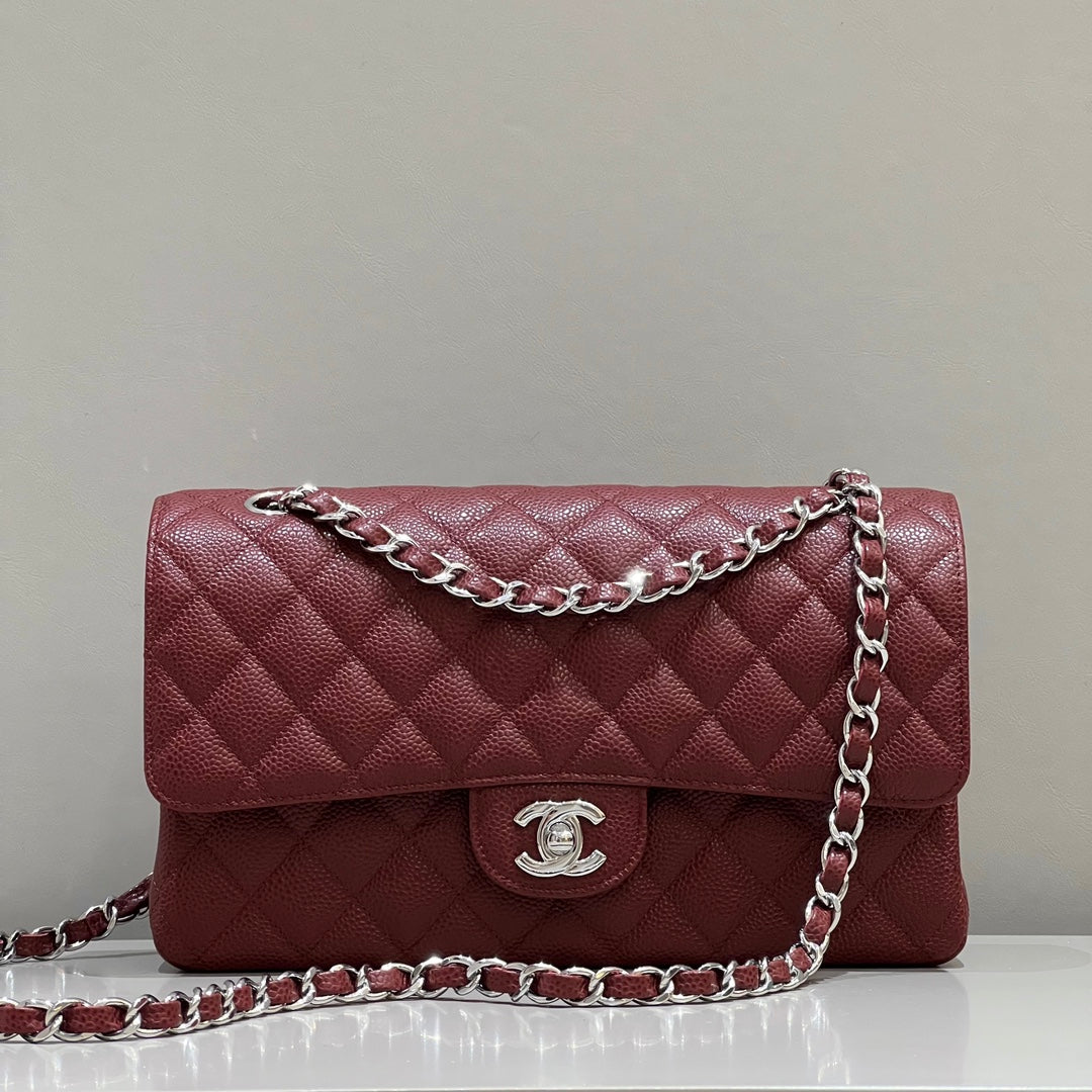 CH CLASSIC 11.12 HANDBAG 25.5 Grained Calfskin Red Wine Color