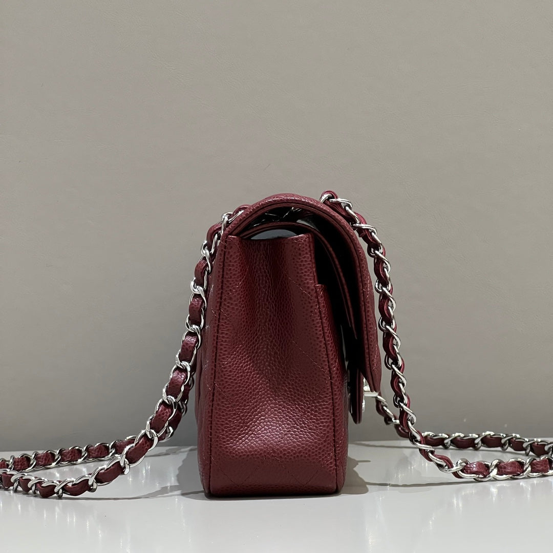 CH CLASSIC 11.12 HANDBAG 25.5 Grained Calfskin Red Wine Color