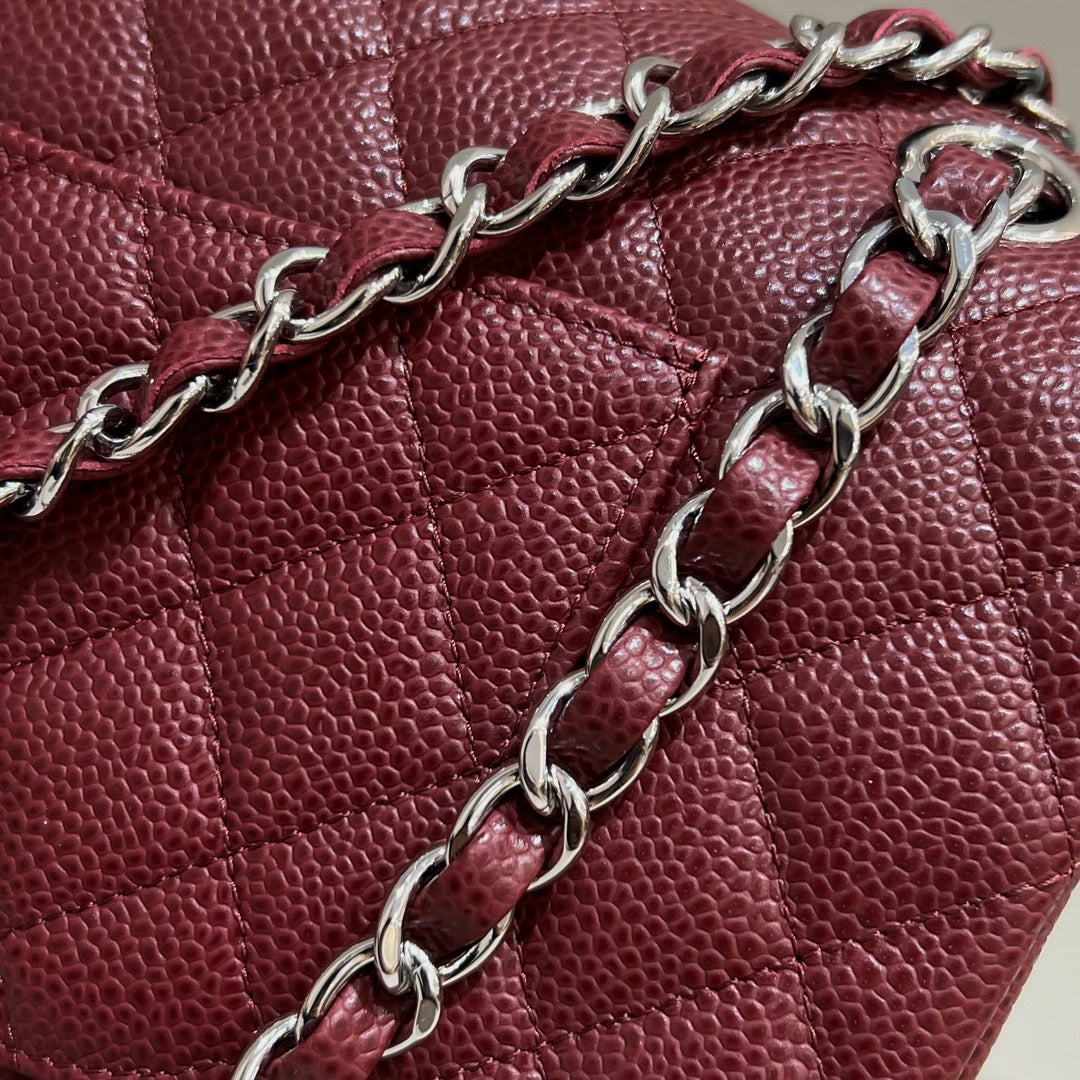 CH CLASSIC 11.12 HANDBAG 25.5 Grained Calfskin Red Wine Color