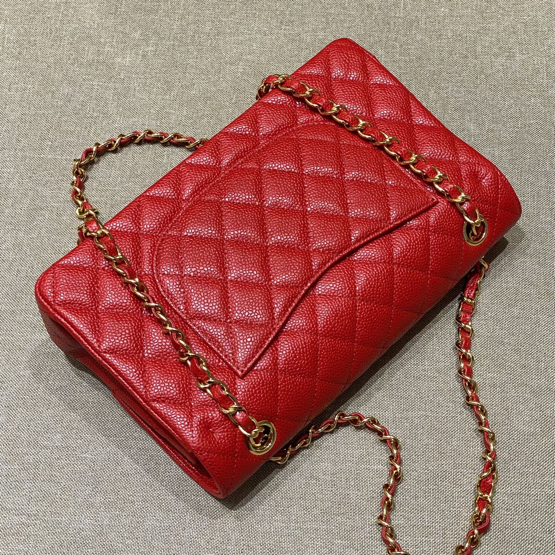 CH CLASSIC 11.12 HANDBAG 25.5 Grained Calfskin Red