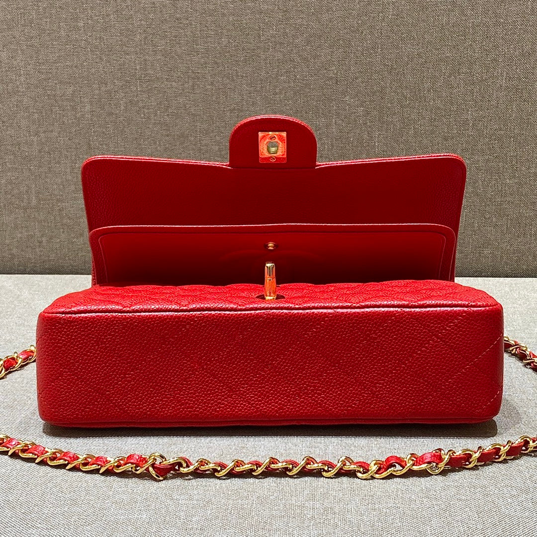 CH CLASSIC 11.12 HANDBAG 25.5 Grained Calfskin Red