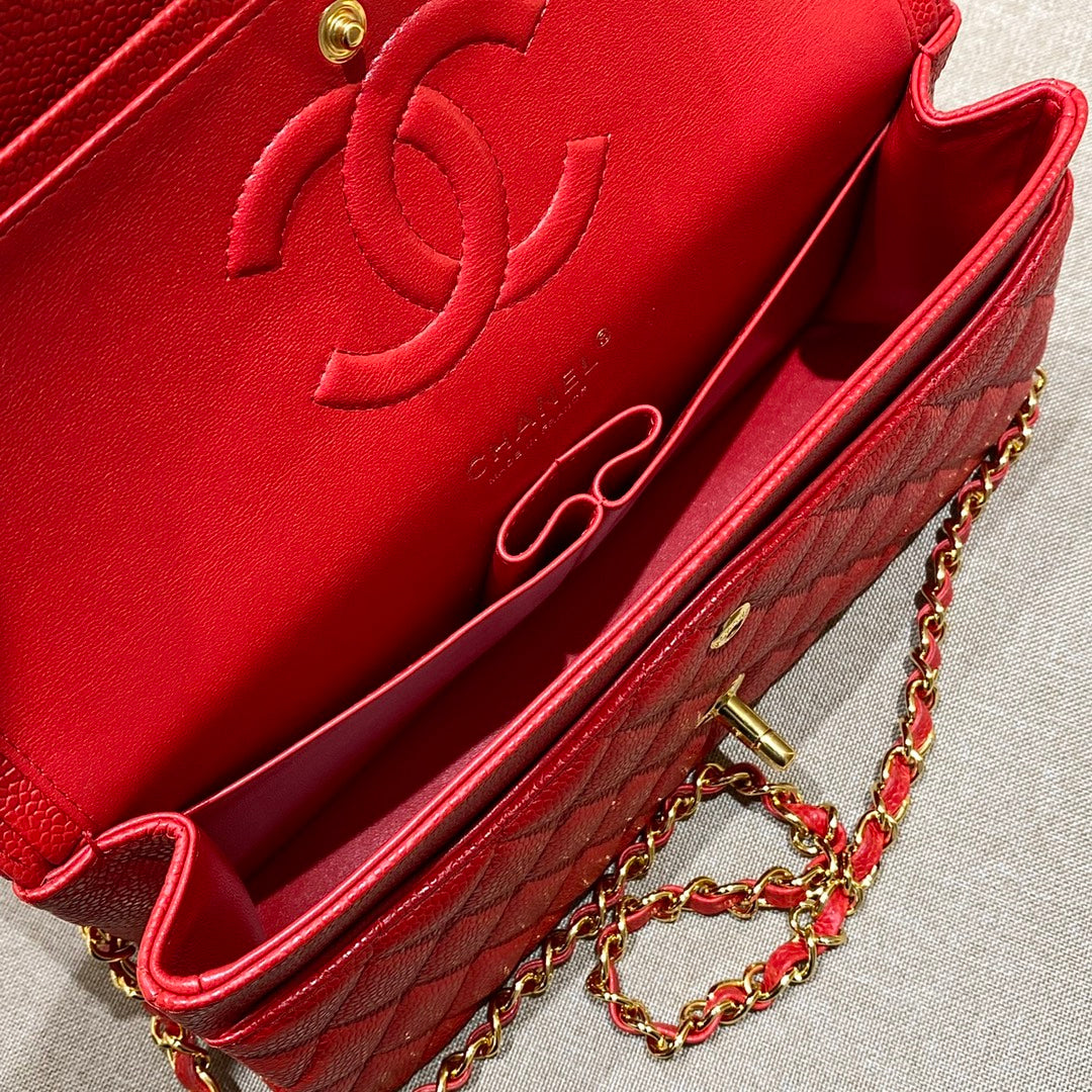 CH CLASSIC 11.12 HANDBAG 25.5 Grained Calfskin Red