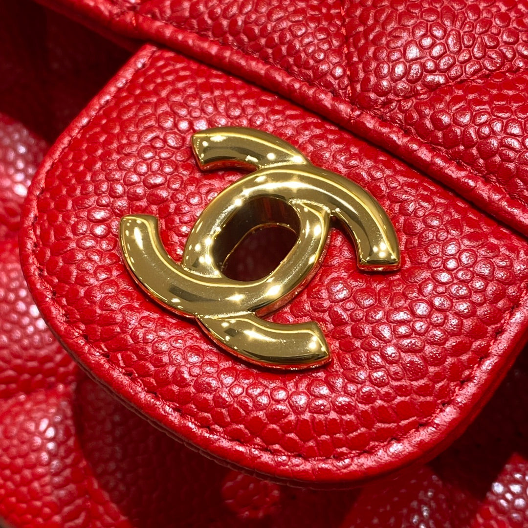 CH CLASSIC 11.12 HANDBAG 25.5 Grained Calfskin Red