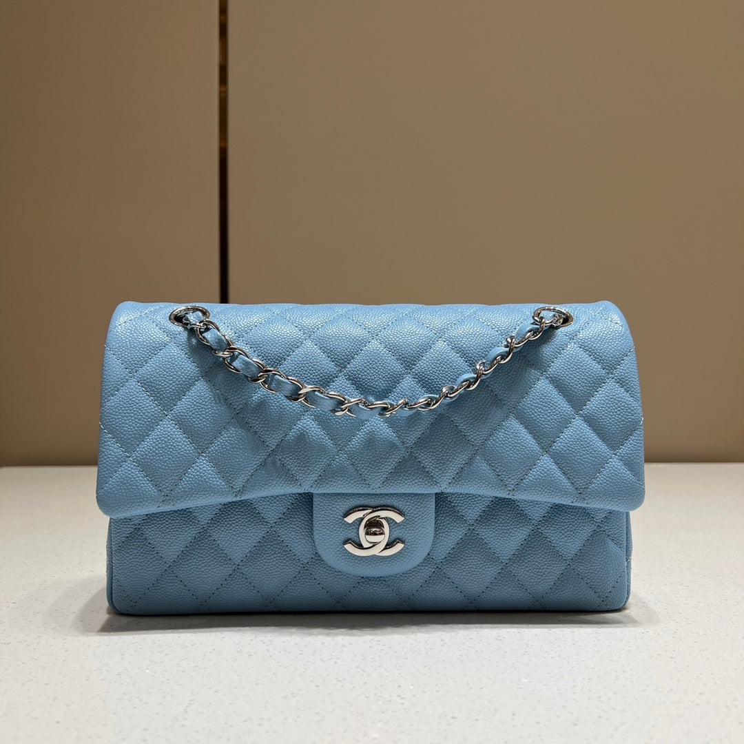 CH CLASSIC 11.12 HANDBAG 25.5 Grained Calfskin Blue