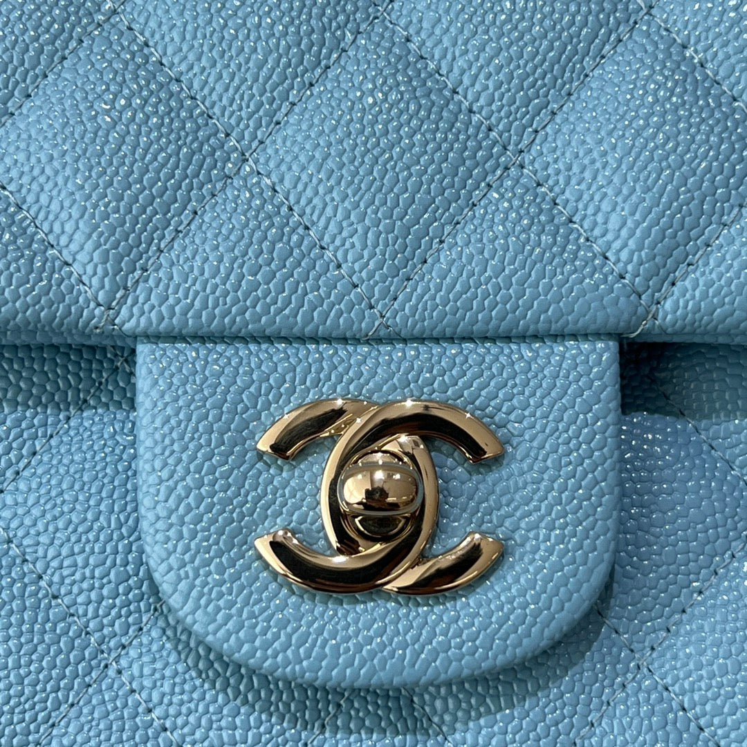 CH CLASSIC 11.12 HANDBAG 25.5 Grained Calfskin Blue