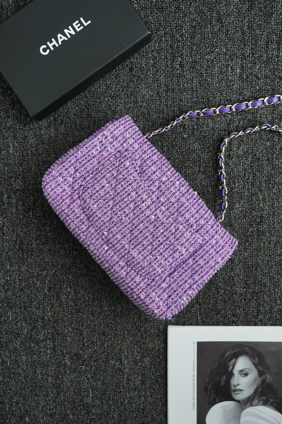 CH  MINI CLASSIC HANDBAG 20 Cotton & Wool Tweed Purple