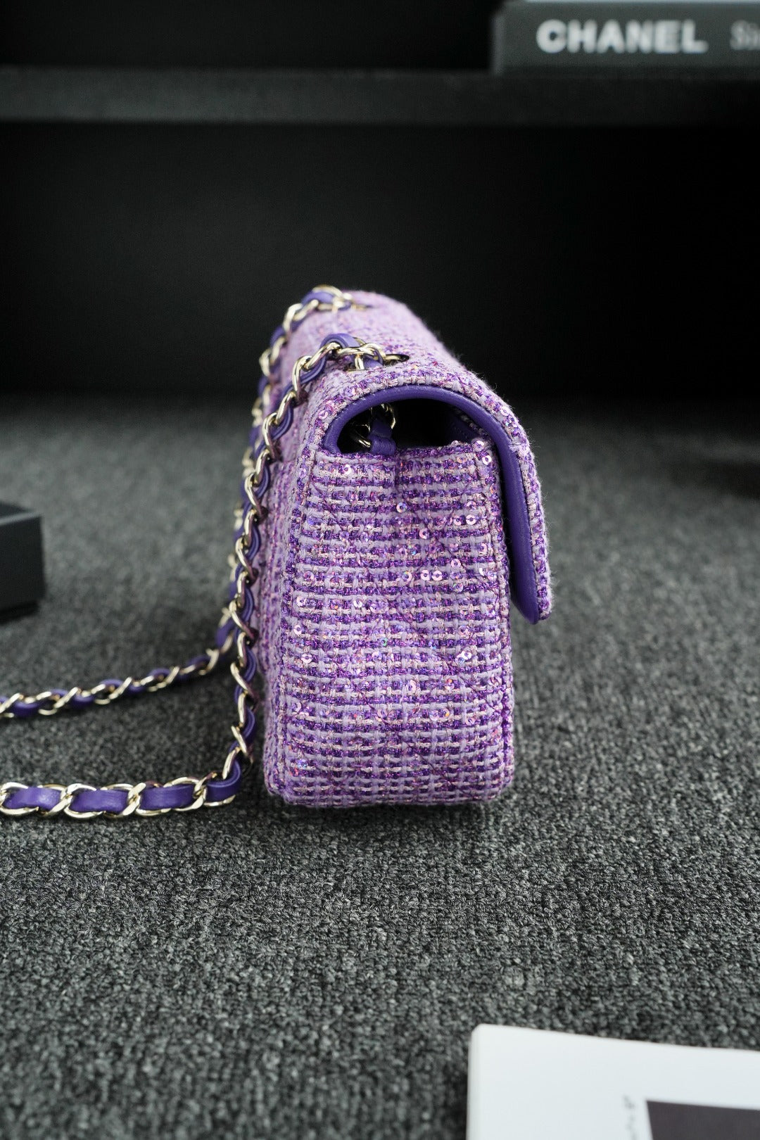 CH  MINI CLASSIC HANDBAG 20 Cotton & Wool Tweed Purple