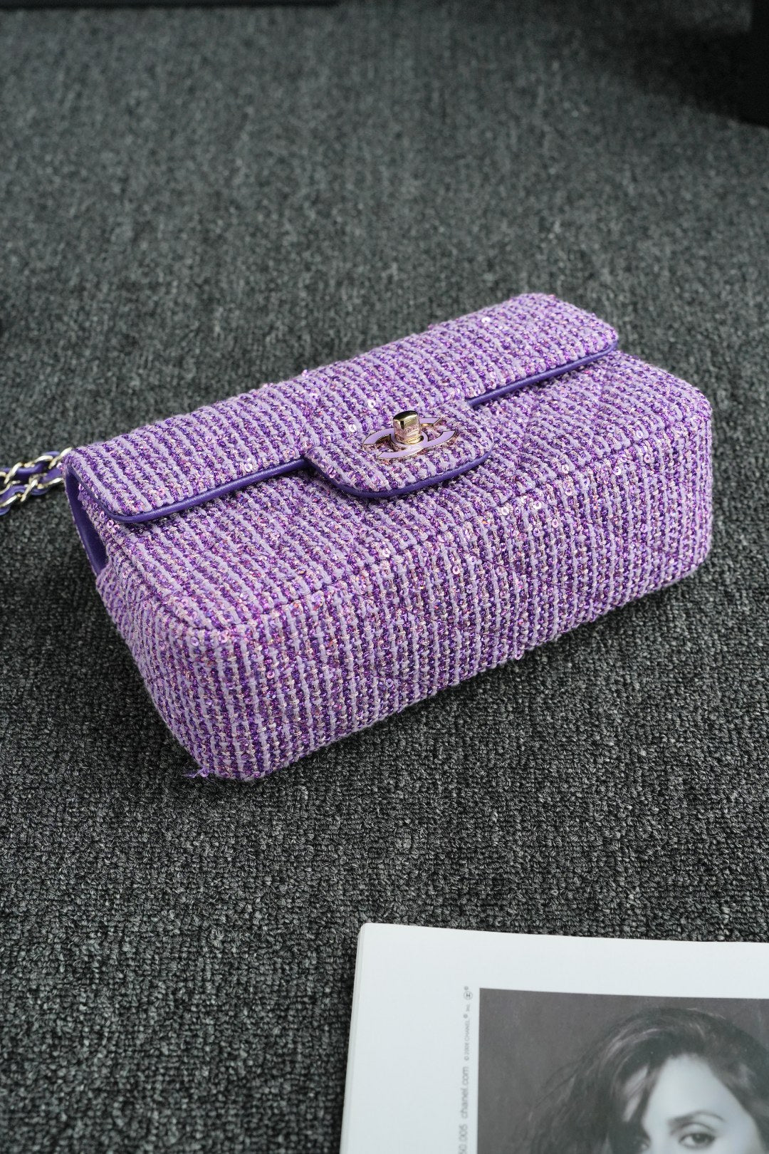 CH  MINI CLASSIC HANDBAG 20 Cotton & Wool Tweed Purple