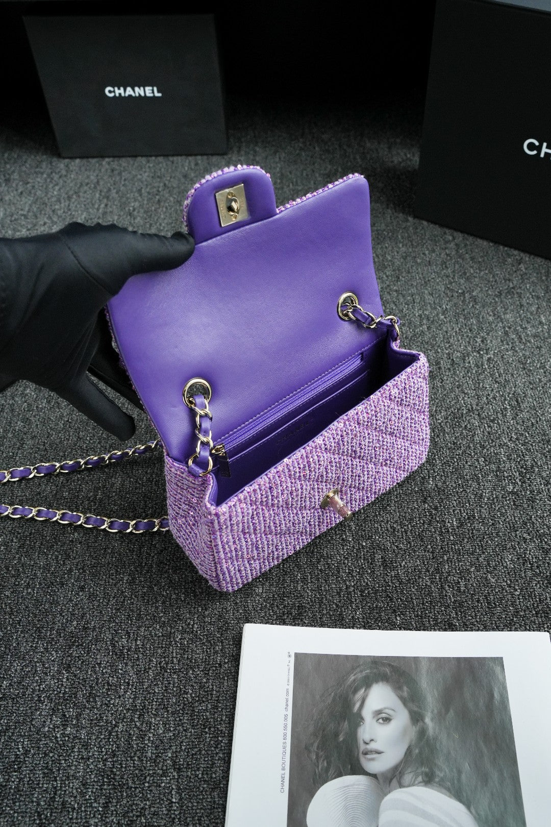 CH  MINI CLASSIC HANDBAG 20 Cotton & Wool Tweed Purple