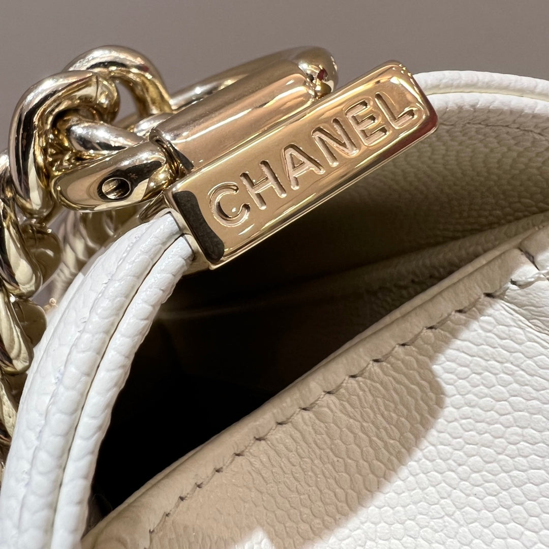 CH SMALL BOY HANDBAG 20 Small Grained Calfskin Ivory White