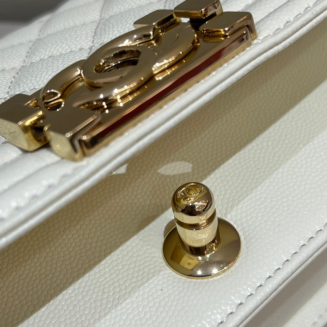 CH SMALL BOY HANDBAG 20 Small Grained Calfskin Ivory White