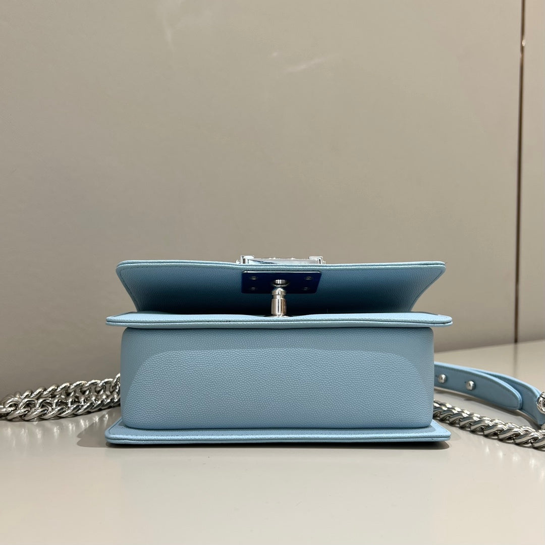 CH SMALL BOY HANDBAG 20 Small Grained Calfskin Light Blue