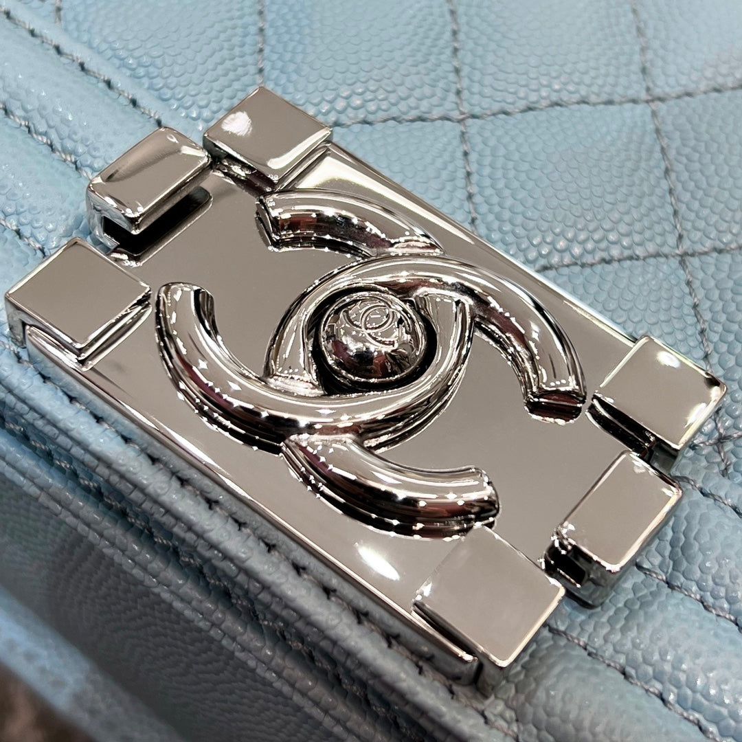 CH SMALL BOY HANDBAG 20 Small Grained Calfskin Light Blue