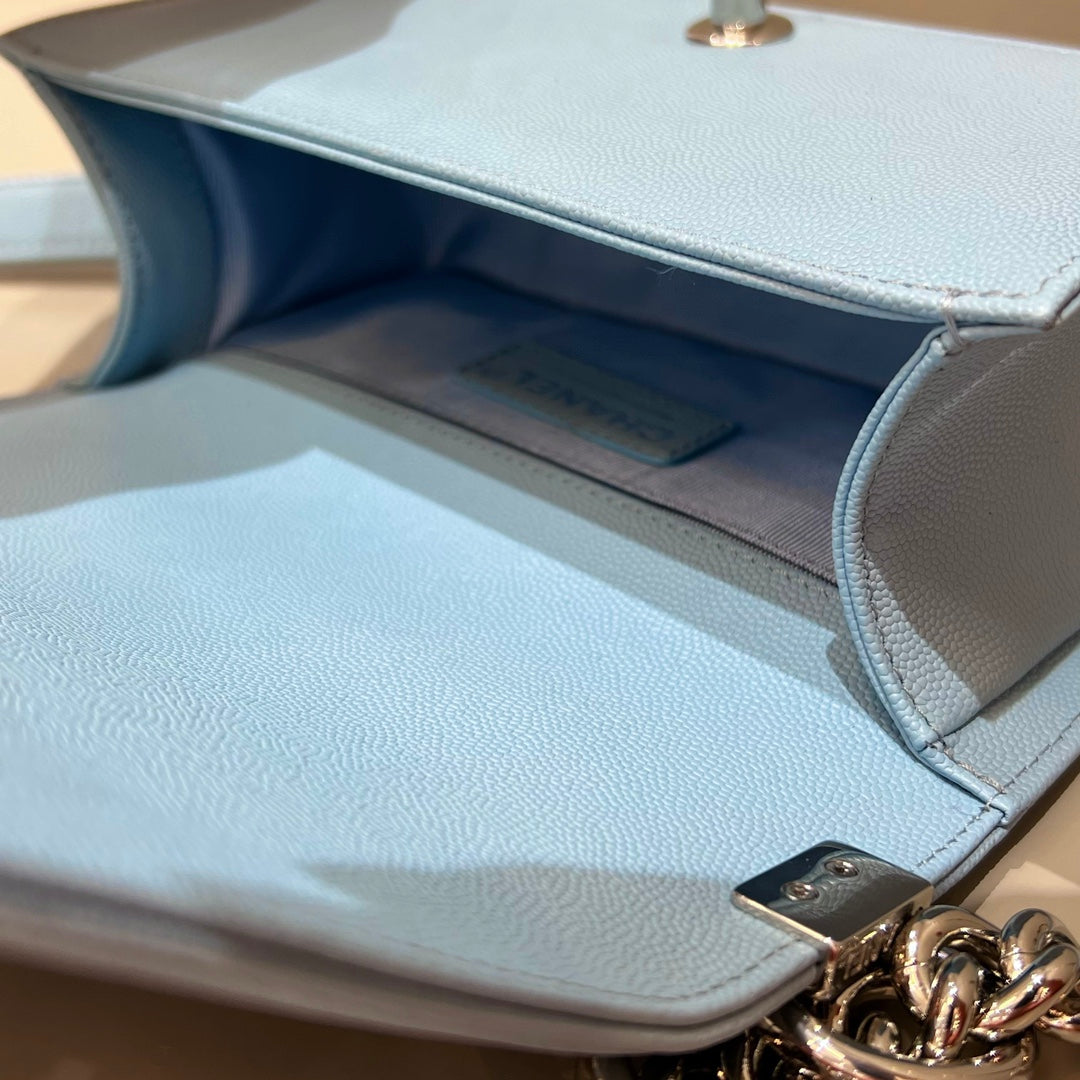 CH SMALL BOY HANDBAG 20 Small Grained Calfskin Light Blue