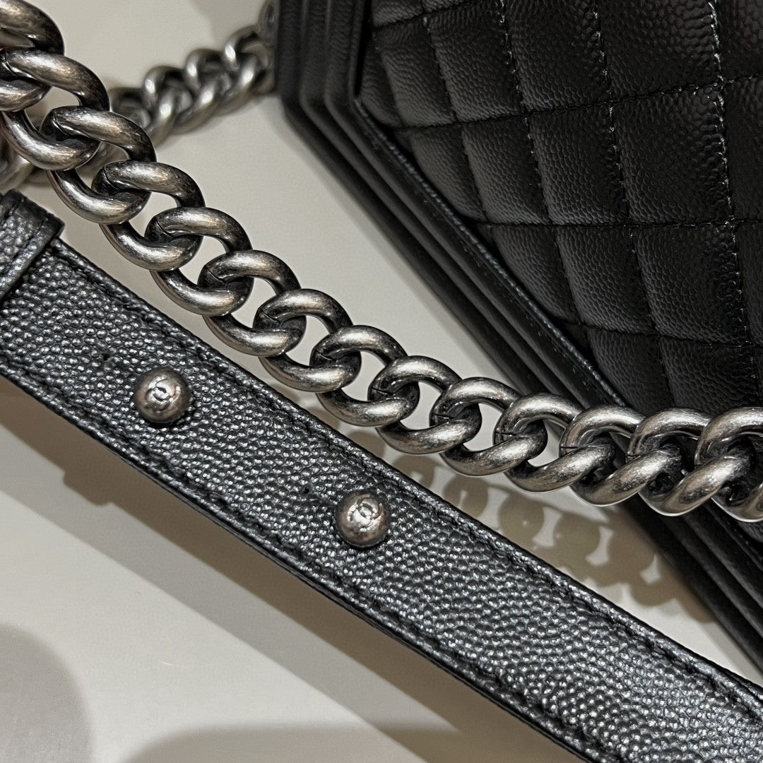 CH SMALL BOY HANDBAG 20 Small Grained Calfskin Black