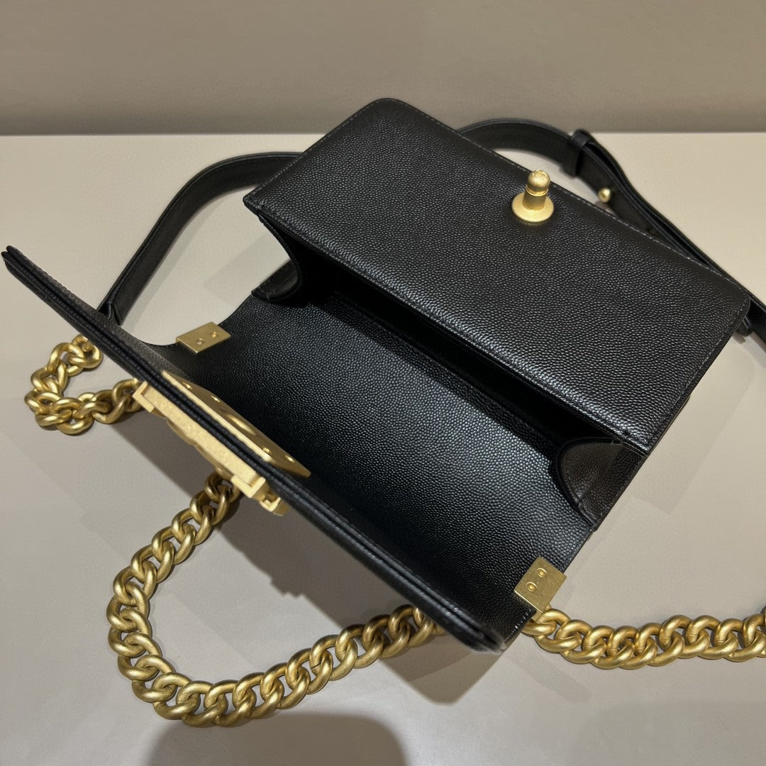 CH SMALL BOY HANDBAG 20 Small Grained Calfskin Black