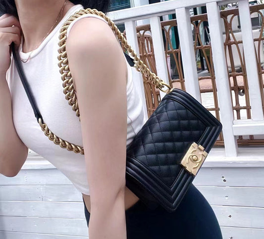 CH SMALL BOY HANDBAG 20 Small Grained Calfskin Black