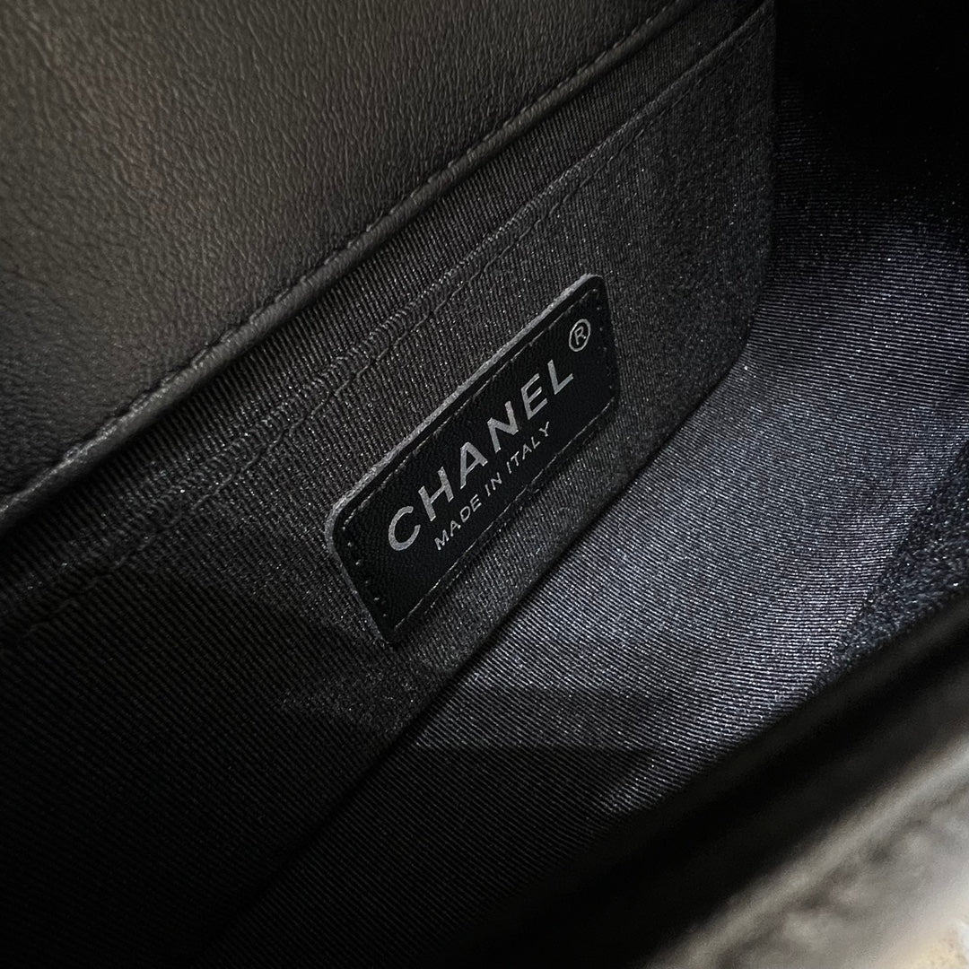 CH SMALL BOY HANDBAG 20 Calfskin V Pattern Black