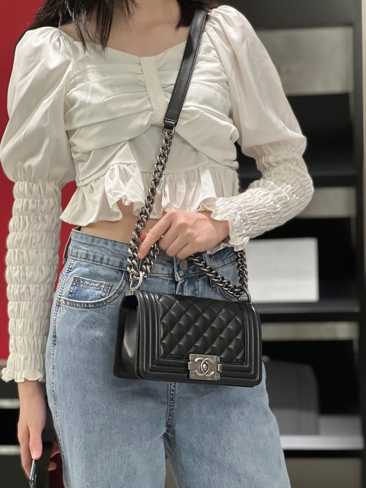 CH SMALL BOY HANDBAG 20 Lambskin Black