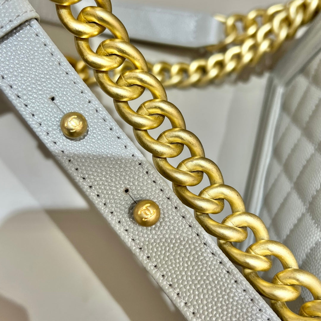 CH SMALL BOY HANDBAG 20 Small Grained Calfskin Elephant Gray