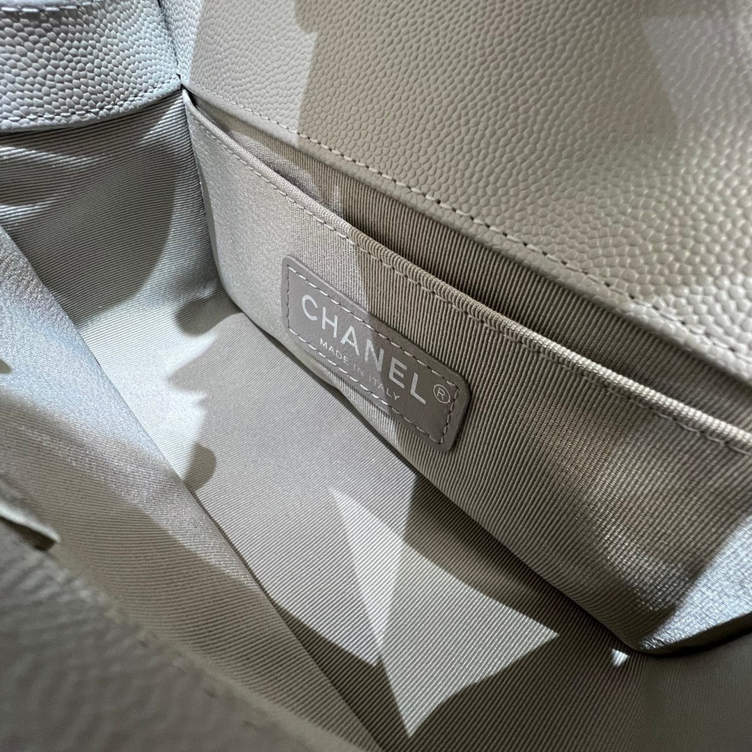 CH SMALL BOY HANDBAG 20 Small Grained Calfskin Elephant Gray