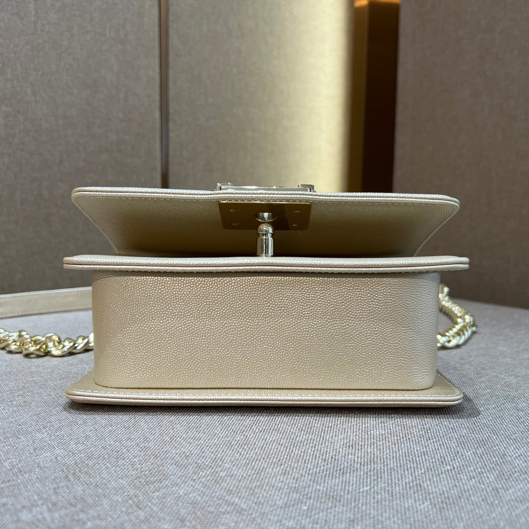 CH SMALL BOY HANDBAG 20 Small Grained Calfskin Champagne Gold