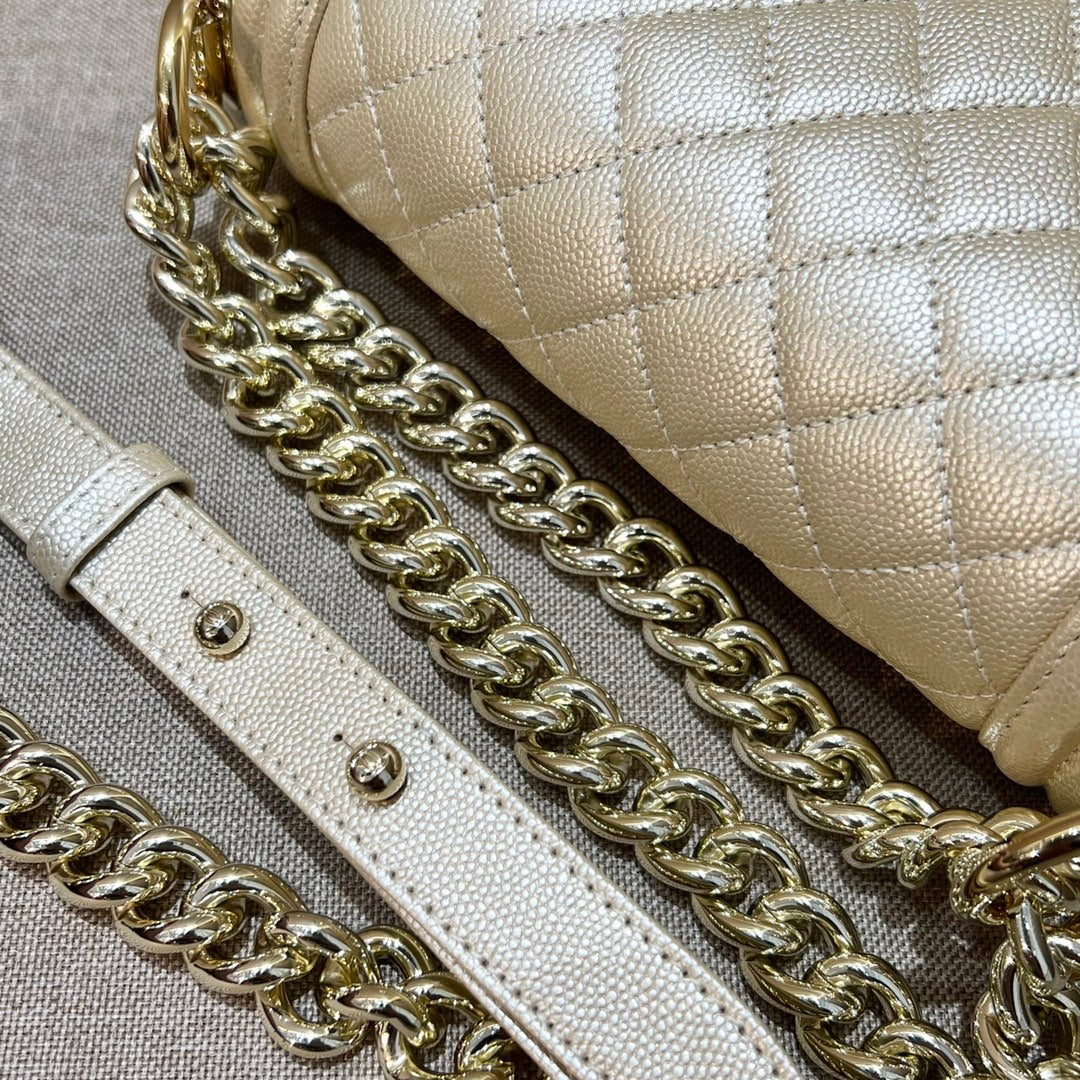 CH SMALL BOY HANDBAG 20 Small Grained Calfskin Champagne Gold